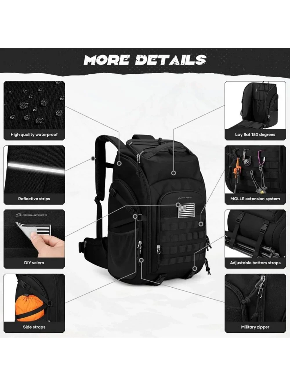 Water Resistant 40L Tactical Backpack for Men, Military Style, Outdoor Gear